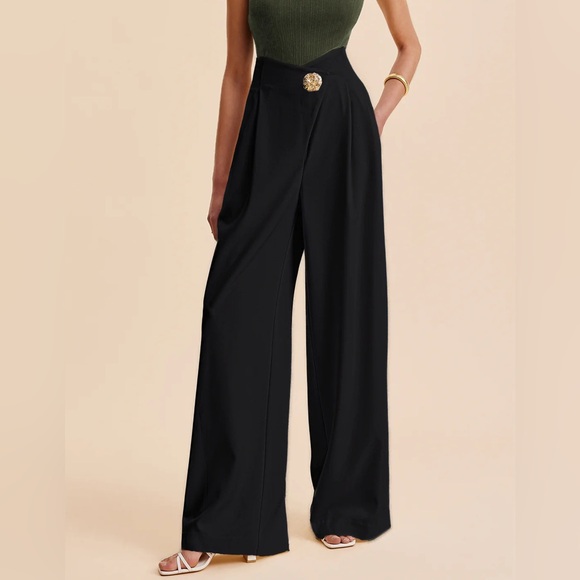 Commense Pants - #93 Embellished High-Waist Wide-Leg Pants
